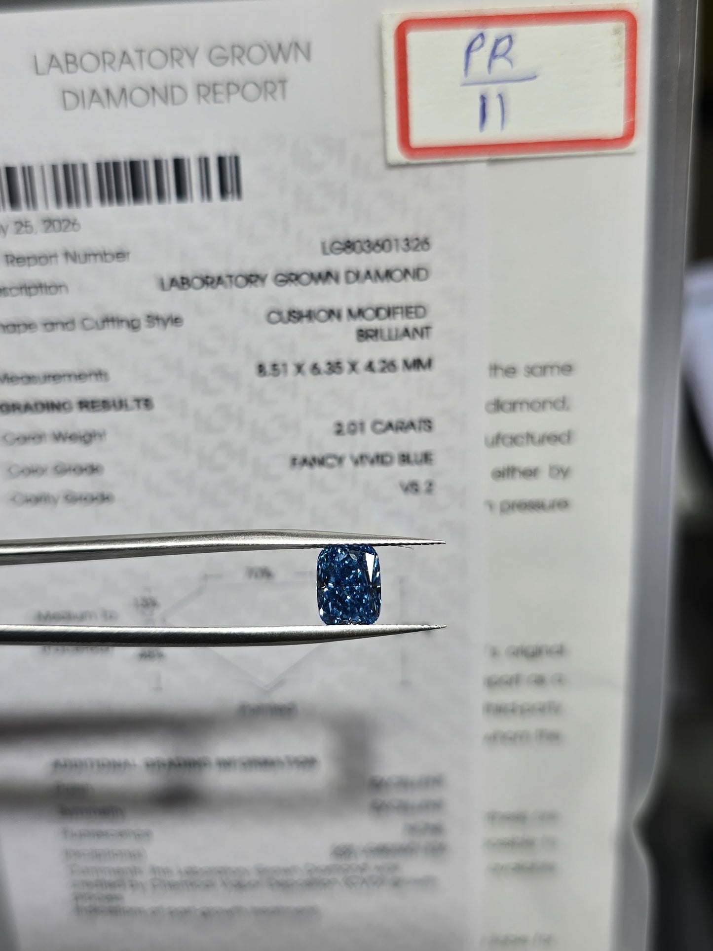 2.01ct Cushion Modified Brilliant Lab Grown Diamond (Colour Fancy Vivid Blue, Clarity VS2, IGI Certified)