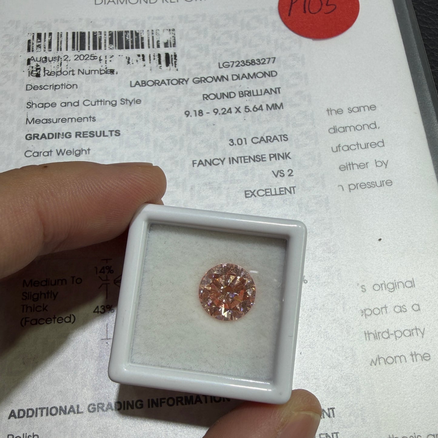 3.01ct Round Brilliant Lab Grown Diamond (Fancy Intense Pink, VS2, IGI Certified)