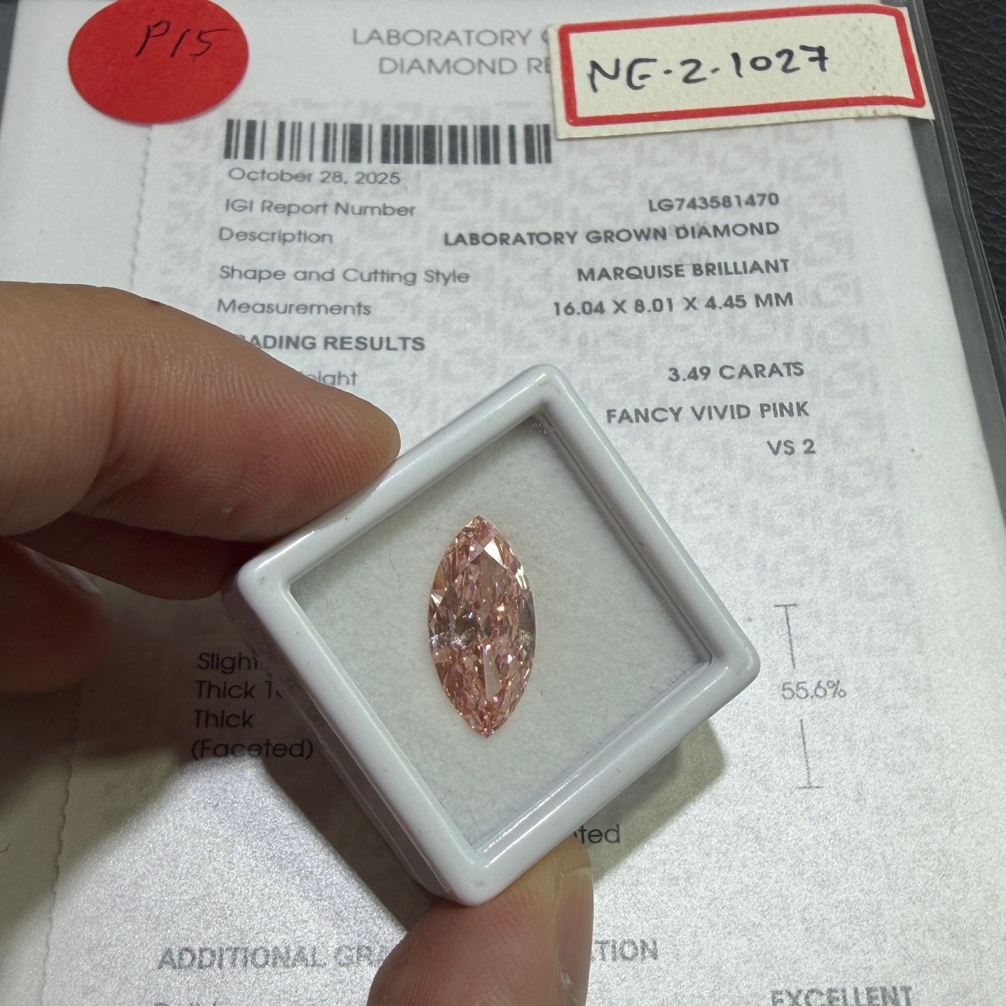 3.49ct Marquise Cut Lab Grown Diamond (Fancy Vivid Pink, VS2, IGI Certified)