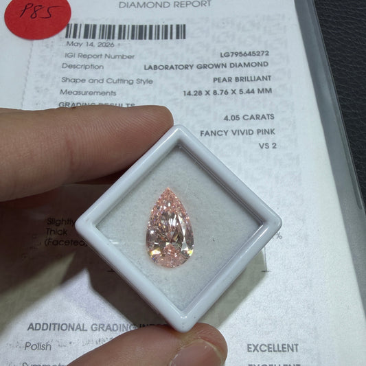 4.05ct Pear Cut Lab Grown Diamond (Fancy Vivid Pink, VS2, IGI Certified)