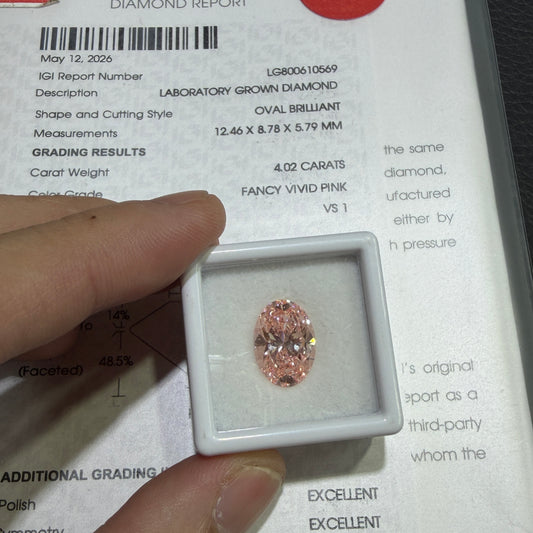 4.02ct Oval Cut Lab Grown Diamond (Fancy Vivid Pink, VS1, IGI Certified)