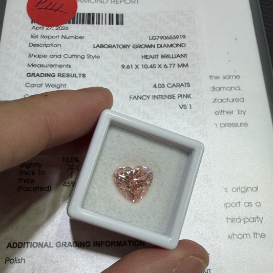 4.03ct Heart Brilliant Lab Grown Diamond (Fancy Intense Pink, VS1, IGI Certified)