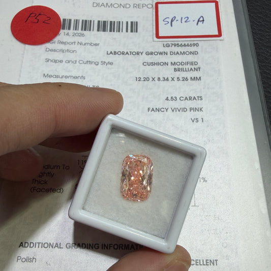 4.53ct Cushion Modified Brilliant Lab Grown Diamond (Fancy Vivid Pink, VS1, IGI Certified)