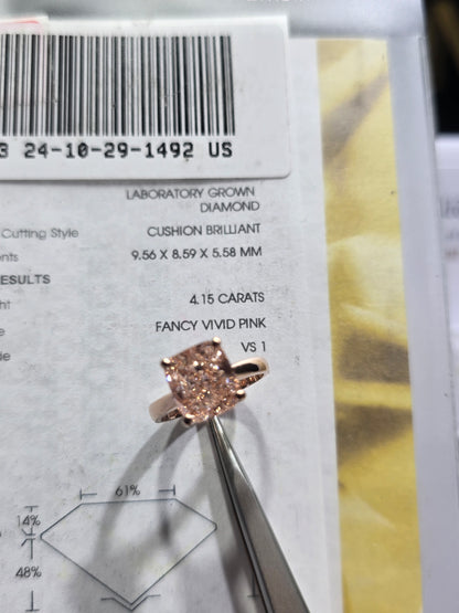 Solitaire rings 💍 Pink cushion 4 Carat 💎 IGI LabgrownDiamomd 🔥