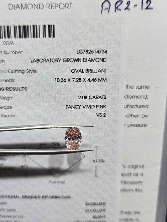2.08ct Oval Lab Grown Diamond (Colour Fancy Vivid Pink, Clarity VS2, IGI Certified)
