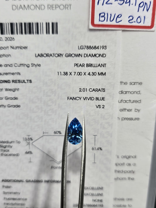 2.01ct Pear Lab Grown Diamond (Colour Fancy Vivid Blue, Clarity VS2, IGI Certified)