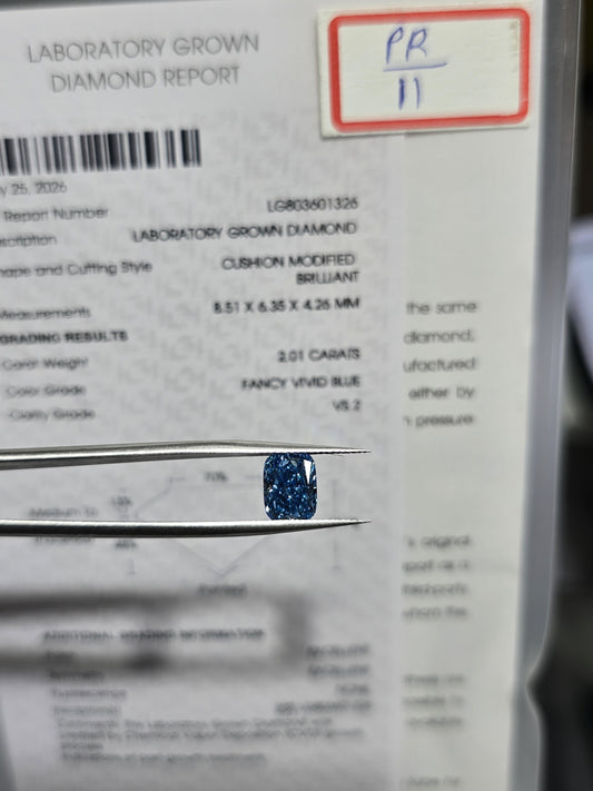 2.01ct Cushion Modified Brilliant Lab Grown Diamond (Colour Fancy Vivid Blue, Clarity VS2, IGI Certified)