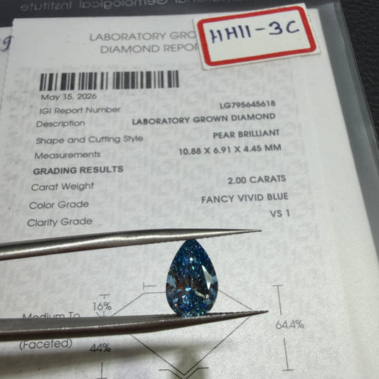 2.00ct Pear Brilliant Lab Grown Diamond (Fancy Vivid Blue, VS1, IGI Certified)