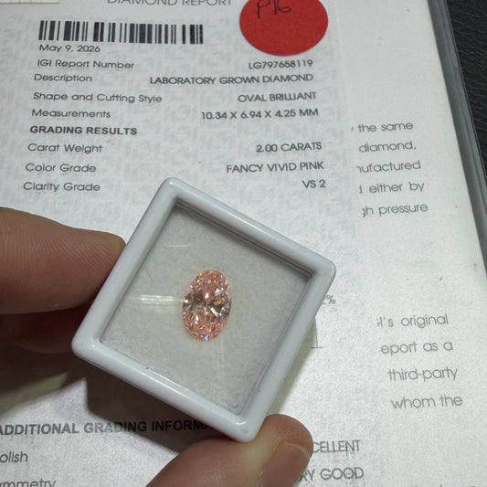 2.00ct Oval Brilliant Lab Grown Diamond (Fancy Vivid Pink, VS2, IGI Certified)