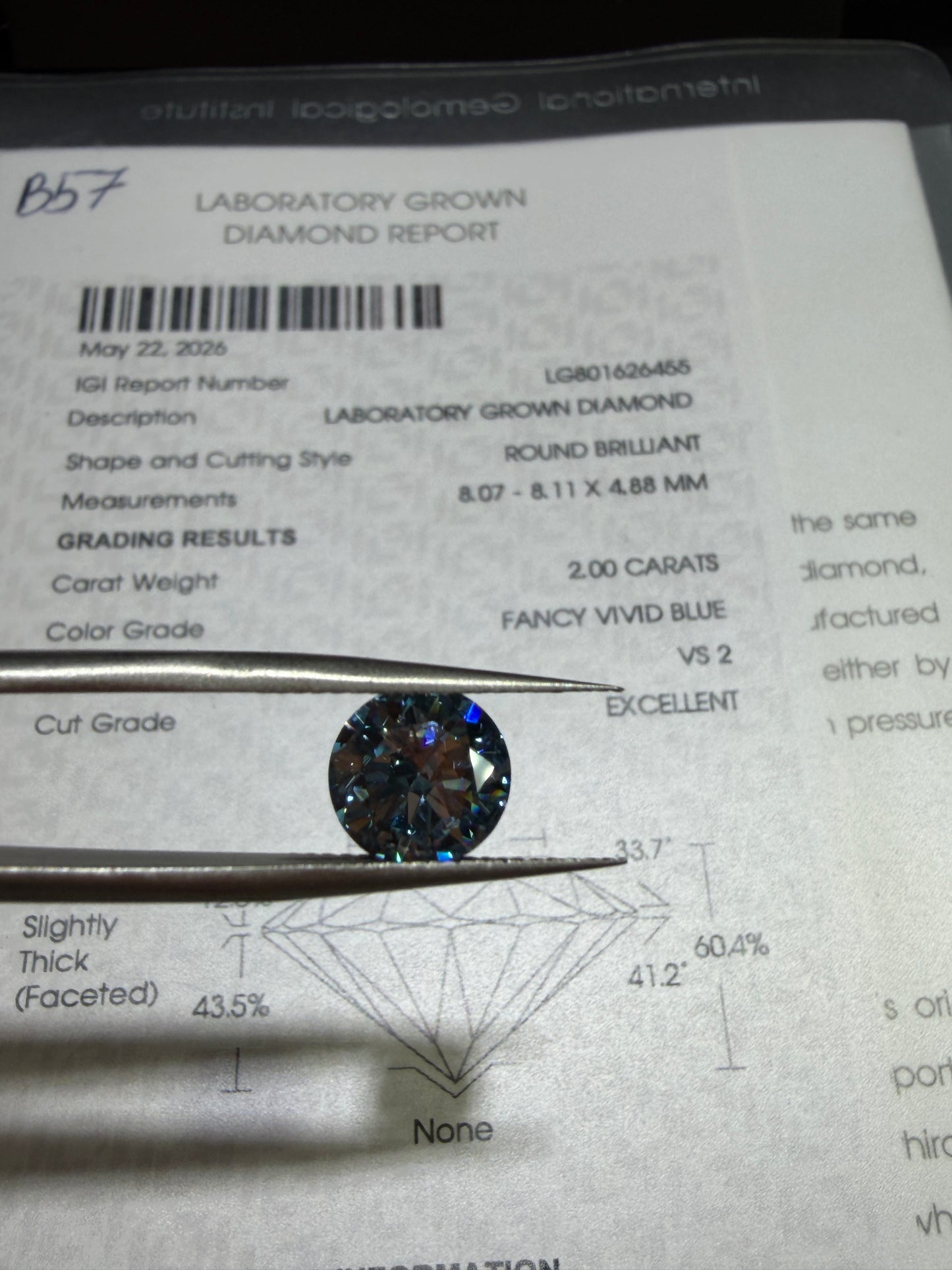 2.00ct Round Brilliant Lab Grown Diamond (Fancy Vivid Blue, VS2, IGI Certified)