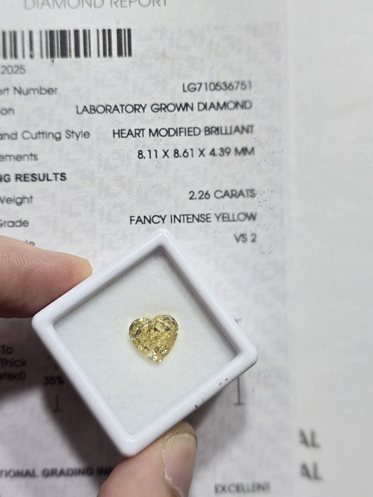 2.26ct Heart Modified Brilliant Lab Grown Diamond (Colour Fancy Intense Yellow, Clarity VS2, IGI Certified)