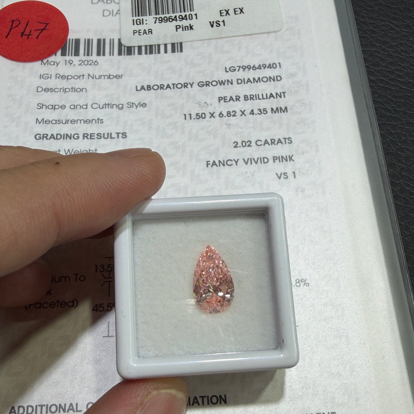 2.02ct Pear Brilliant Lab Grown Diamond (Fancy Vivid Pink, VS1, IGI Certified)