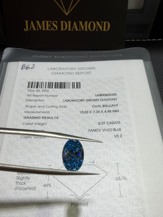 2.07ct Oval Brilliant Lab Grown Diamond (Fancy Vivid Blue, VS2, IGI Certified)