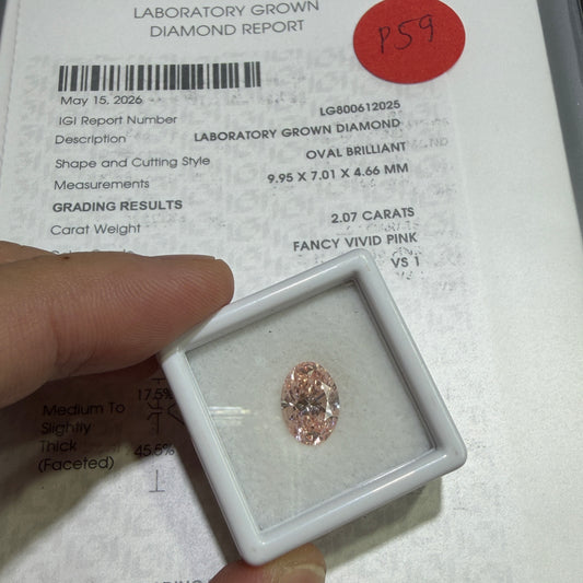 2.07ct Oval Brilliant Lab Grown Diamond (Fancy Vivid Pink, VS1, IGI Certified)