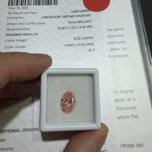 2.03ct Oval Brilliant Lab Grown Diamond (Fancy Vivid Pink, VS2, IGI Certified)
