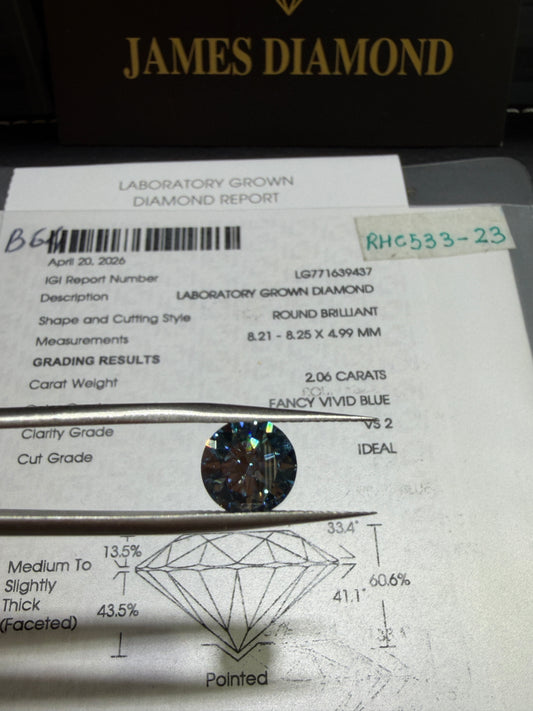 2.06ct Round Brilliant Lab Grown Diamond (Fancy Vivid Blue, VS2, IGI Certified)