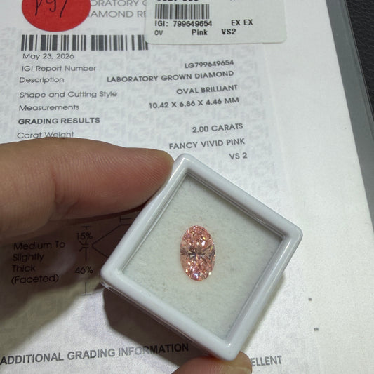 2.00ct Oval Brilliant Lab Grown Diamond (Fancy Vivid Pink, VS2, IGI Certified)