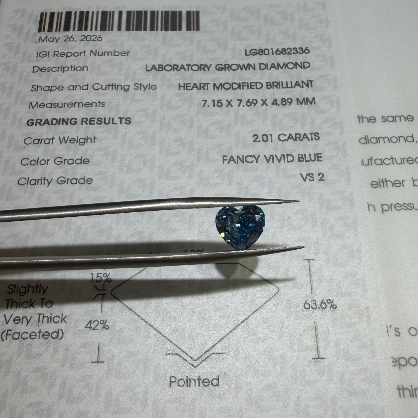 2.01ct Heart Modified Brilliant Lab Grown Diamond (Fancy Vivid Blue, VS2, IGI Certified)