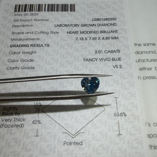2.01ct Heart Modified Brilliant Lab Grown Diamond (Fancy Vivid Blue, VS2, IGI Certified)