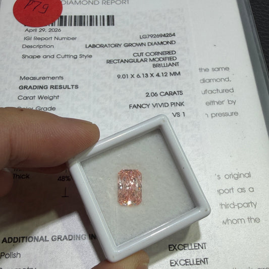 2.06ct Radiant Cut Lab Grown Diamond (Fancy Vivid Pink, VS1, IGI Certified)