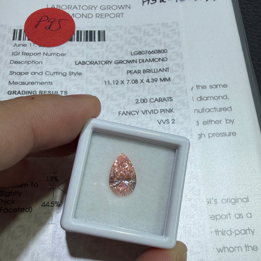 2.00ct Pear Brilliant Lab Grown Diamond (Fancy Vivid Pink, VVS2, IGI Certified)