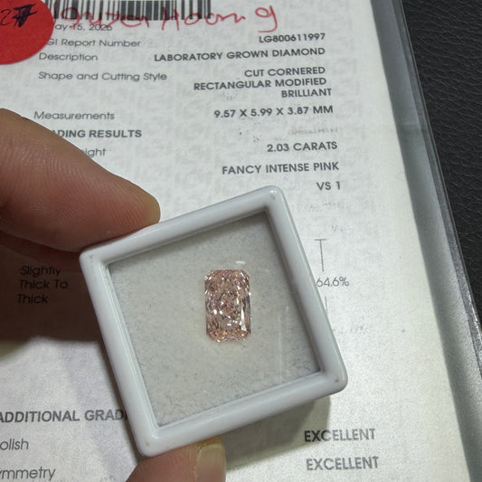 2.03ct Radiant Modified Brilliant Lab Grown Diamond (Fancy Intense Pink, VS1, IGI Certified)