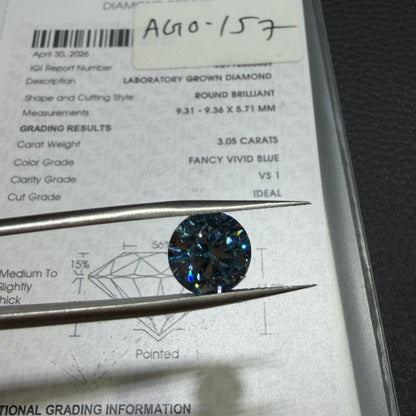 3.05ct Round Brilliant Lab Grown Diamond (Fancy Vivid Blue, VS1, IGI Certified)