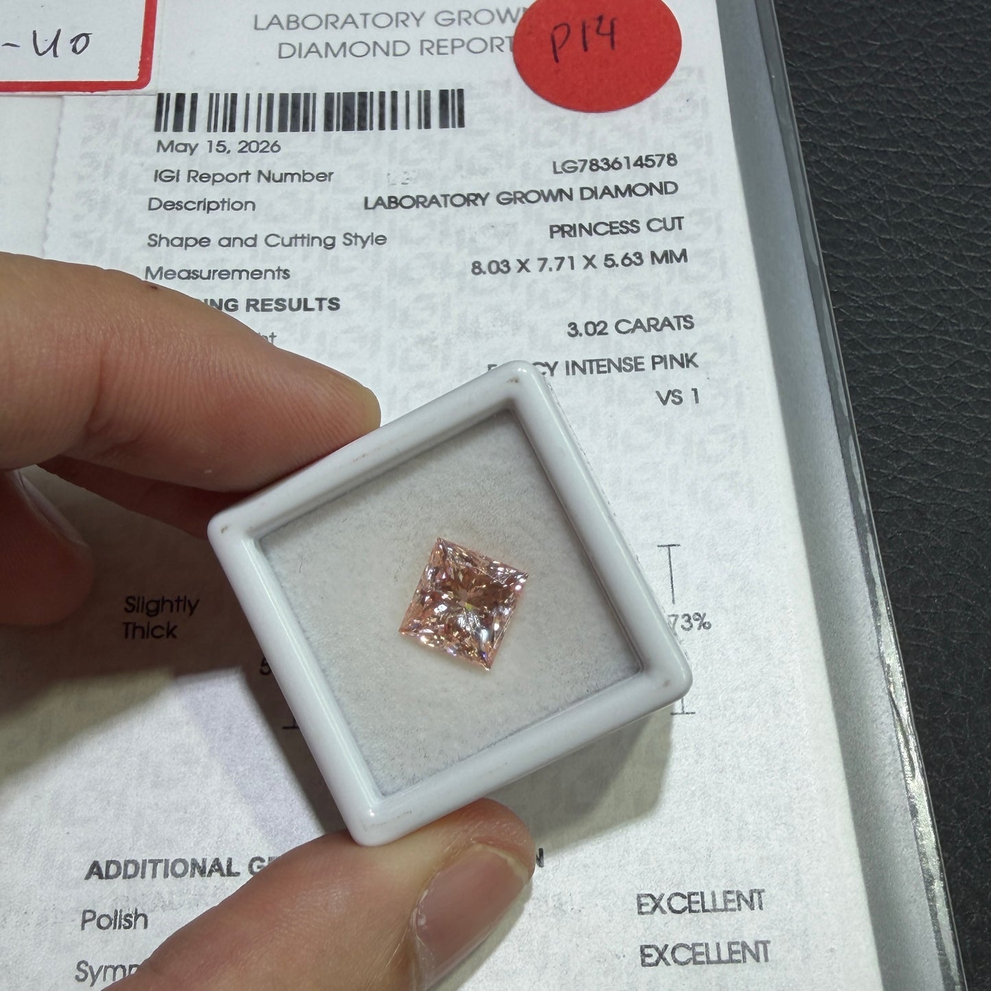 3.02ct Princess Cut Lab Grown Diamond (Fancy Intense Pink, VS1, IGI Certified)