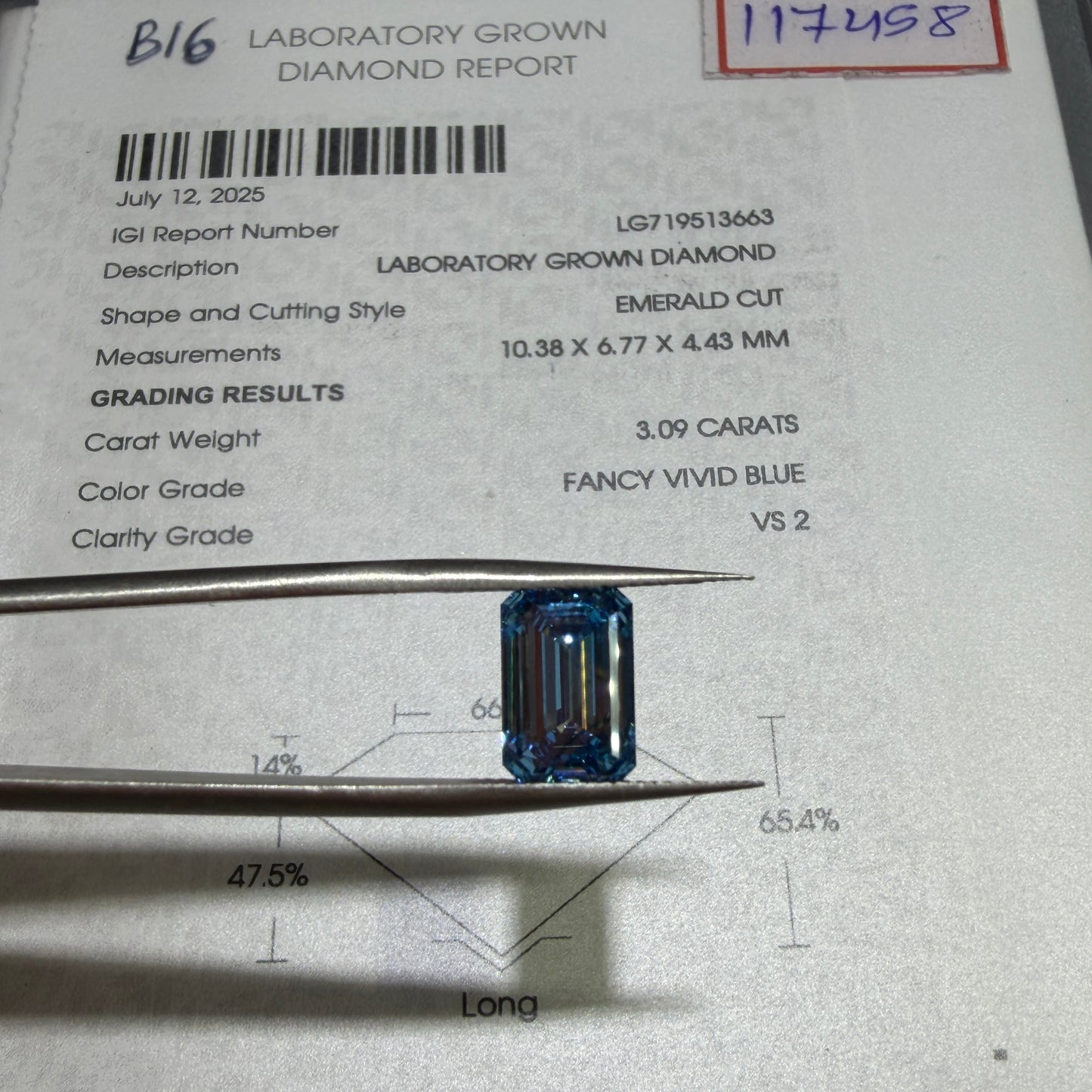 3.09ct Emerald Cut Lab Grown Diamond (Fancy Vivid Blue, VS2, IGI Certified)