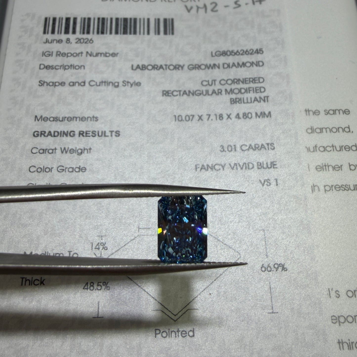 3.01ct Radiant Cut Lab Grown Diamond (Fancy Vivid Blue, VS1, IGI Certified)