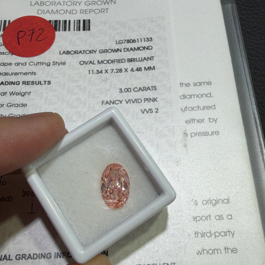 3.00ct Oval Modified Brilliant Lab Grown Diamond (Fancy Vivid Pink, VVS2, IGI Certified)