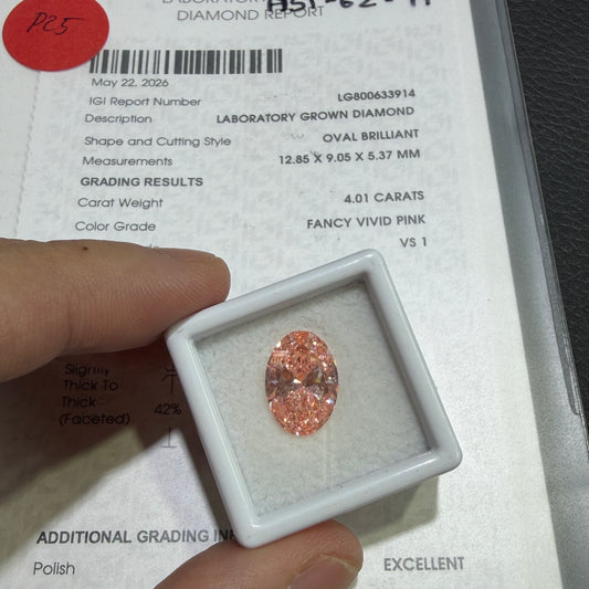4.01ct Oval Brilliant Lab Grown Diamond (Fancy Vivid Pink, VS1, IGI Certified)