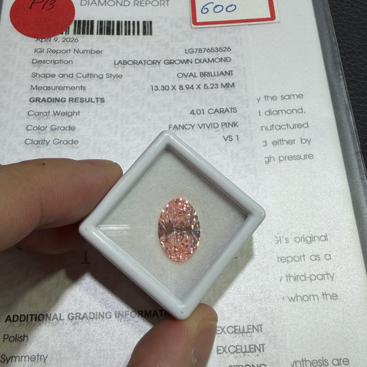 4.01ct Oval Brilliant Lab Grown Diamond (Fancy Vivid Pink, VS1, IGI Certified)