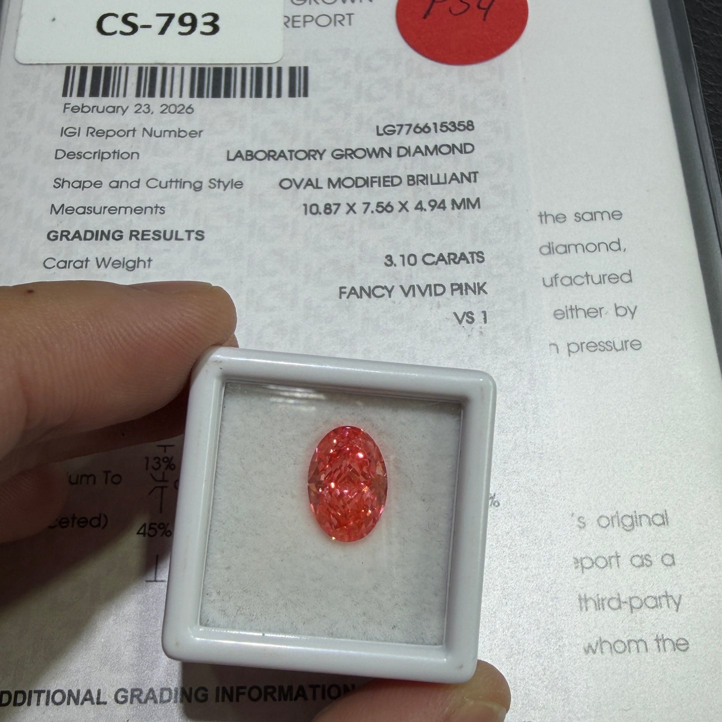 3.10ct Oval Modified Brilliant Lab Grown Diamond (Fancy Vivid Pink, VS1, IGI Certified)