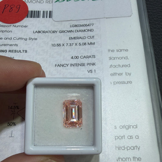 4.00ct Emerald Cut Lab Grown Diamond (Fancy Intense Pink, VS1, IGI Certified)