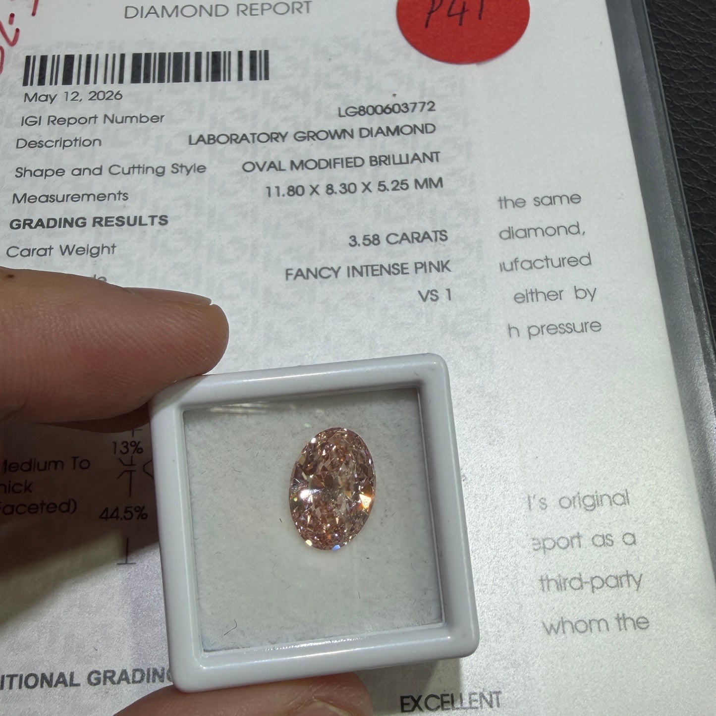 3.58ct Oval Cut Lab Grown Diamond (Fancy Intense Pink, VS1, IGI Certified)