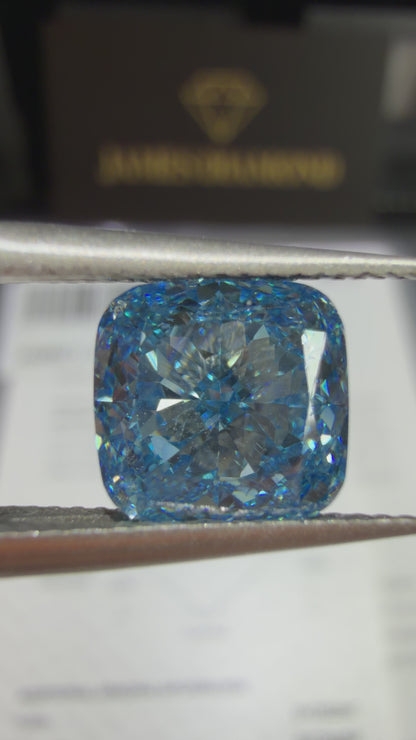 3.01ct Square Cushion Modified Brilliant Lab Grown Diamond (Fancy Vivid Blue, VS1, IGI Certified)