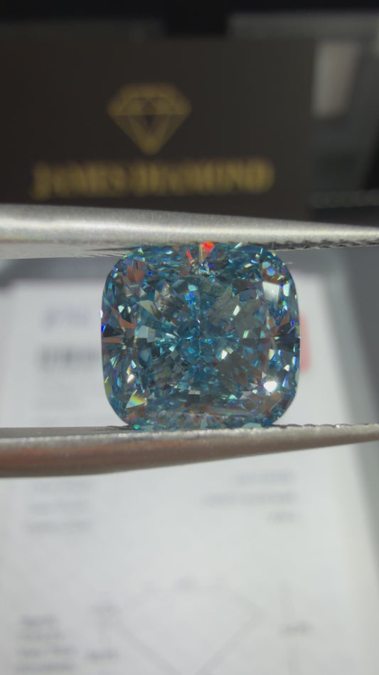 3.00ct Square Cushion Modified Brilliant Lab Grown Diamond (Fancy Vivid Blue, VVS2, IGI Certified)