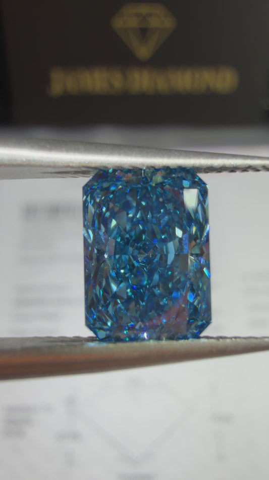 2.55ct Cut Cornered Rectangular Modified Brilliant Lab Grown Diamond (Fancy Vivid Blue, VS2, IGI Certified)