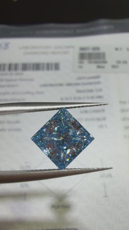 3.08ct Princess Cut Lab Grown Diamond (Fancy Vivid Blue, VS1, IGI Certified)