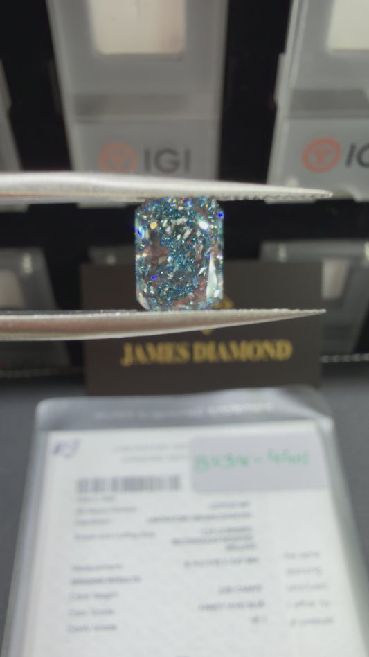 2.03ct Cut Cornered Rectangular Modified Brilliant Lab Grown Diamond (Fancy Vivid Blue, VS1, IGI Certified)