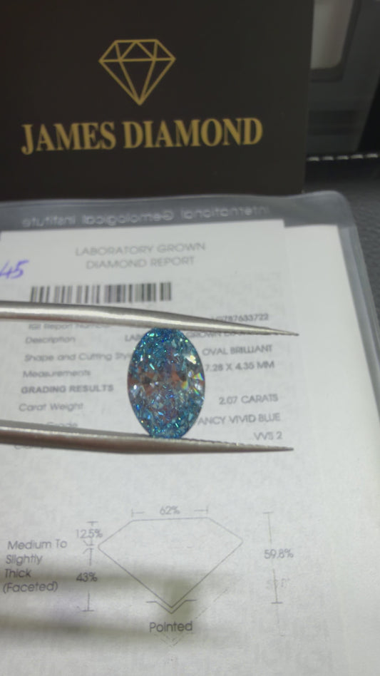 2.07ct Oval Brilliant Lab Grown Diamond (Fancy Vivid Blue, VVS2, IGI Certified)