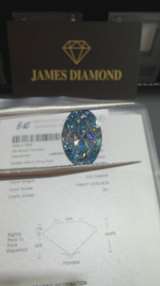 2.01ct Oval Brilliant Lab Grown Diamond (Fancy Vivid Blue, VS1, IGI Certified)