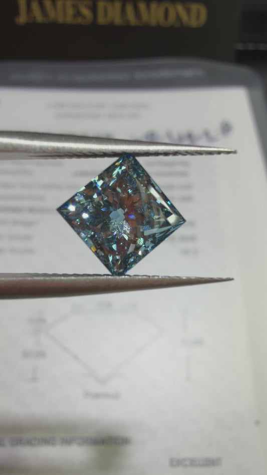 2.00ct Princess Cut Lab Grown Diamond (Fancy Vivid Blue, VS2, IGI Certified)
