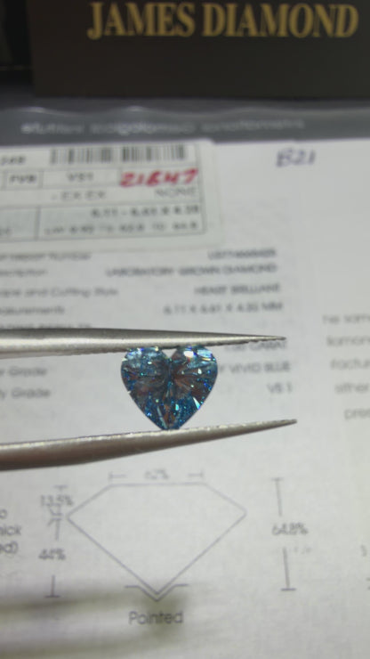 1.00ct Heart Brilliant Lab Grown Diamond (Fancy Vivid Blue, VS1, IGI Certified)