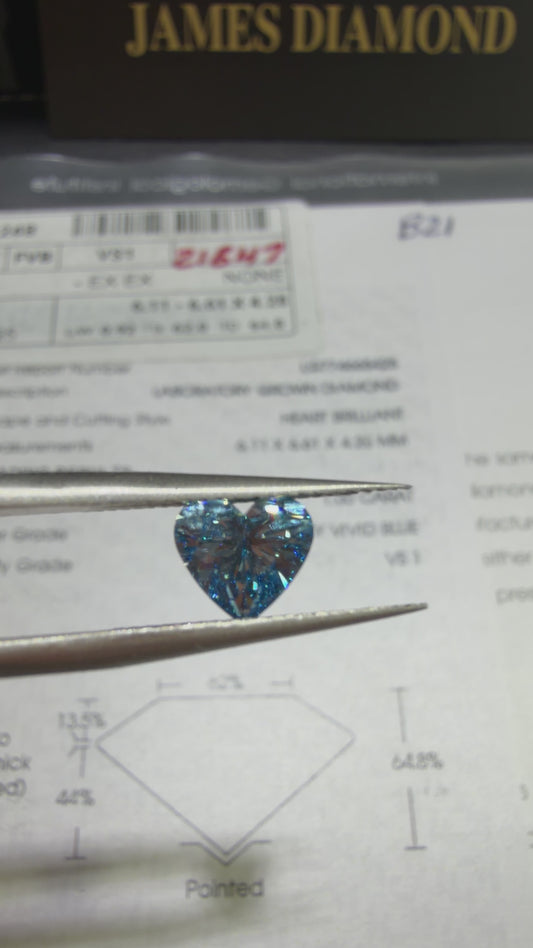 1.00ct Heart Brilliant Lab Grown Diamond (Fancy Vivid Blue, VS1, IGI Certified)