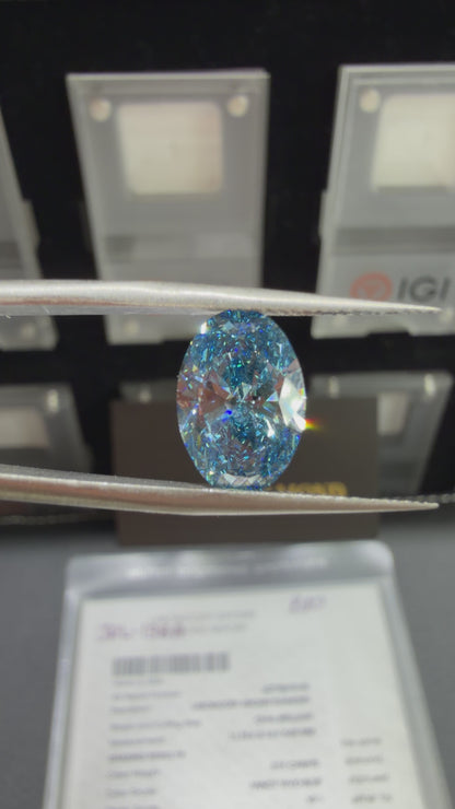 3.01ct Oval Brilliant Lab Grown Diamond (Fancy Vivid Blue, VS1, IGI Certified)