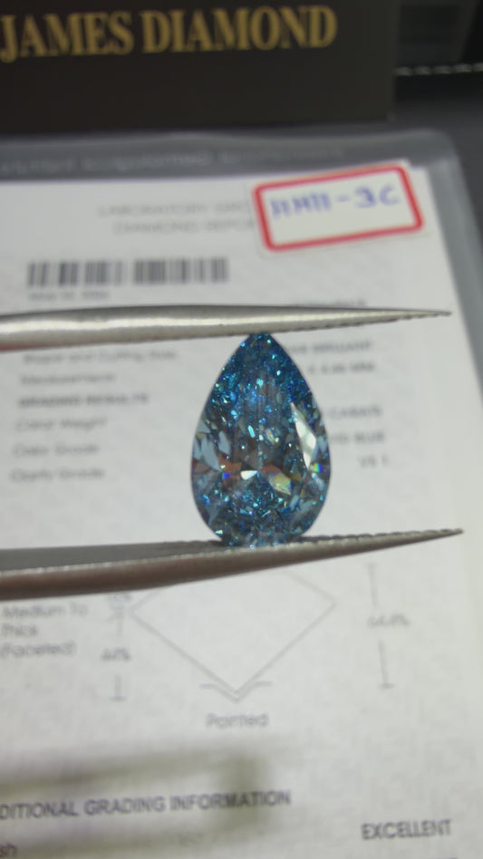 2.00ct Pear Brilliant Lab Grown Diamond (Fancy Vivid Blue, VS1, IGI Certified)