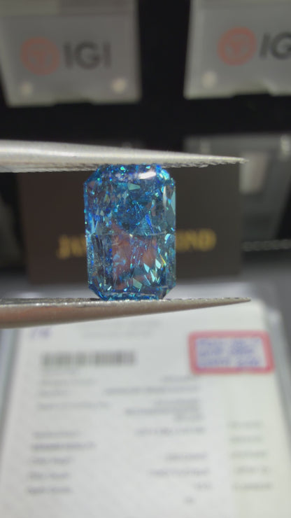2.00ct Cut Cornered Rectangular Modified Brilliant Lab Grown Diamond (Fancy Vivid Blue, VS2, IGI Certified)