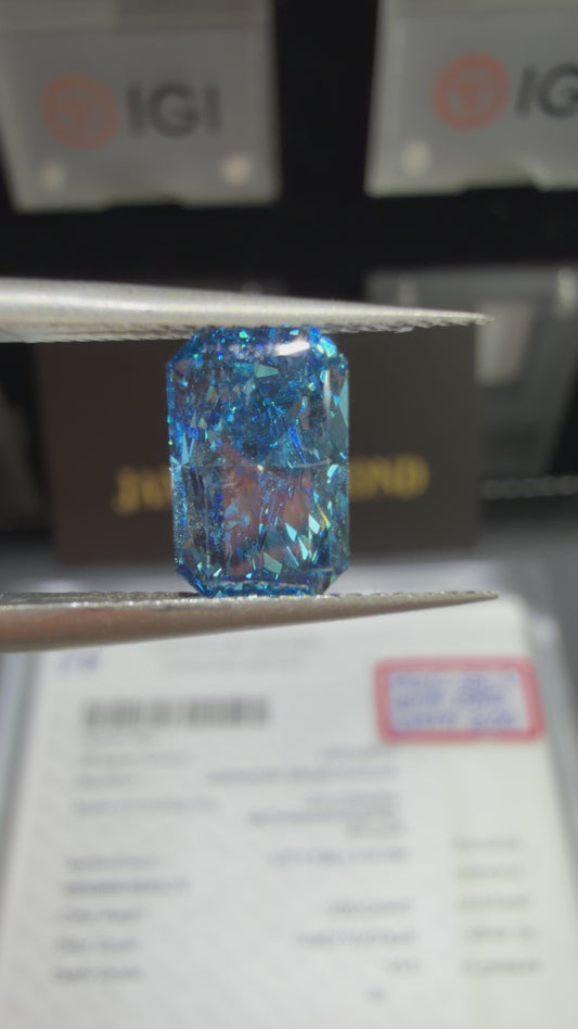 2.00ct Cut Cornered Rectangular Modified Brilliant Lab Grown Diamond (Fancy Vivid Blue, VS2, IGI Certified)